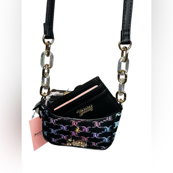 Juicy Couture Black and Pink Mini Crossbody Bag, Beautiful Chain and Card Holder - Picture 3 of 8